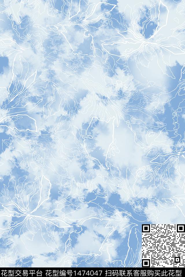 渐变抽象花卉扎染花型数码印花花型下载（图片编号: 1474047） - 瓦栏（Walan）