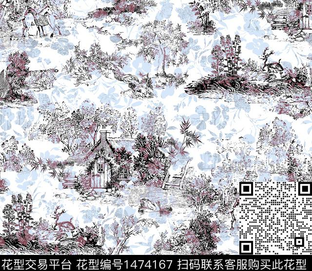 素描抽象风景.jpg - 1474167 - 动物头 天鹅 素描画 - 数码印花花型 － 长巾花型设计 － 瓦栏