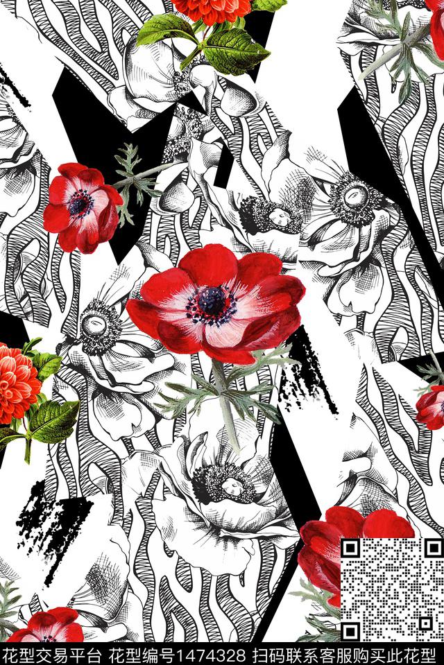 sFF121233.jpg - 1474328 - 几何 花卉 大牌风 - 数码印花花型 － 女装花型设计 － 瓦栏
