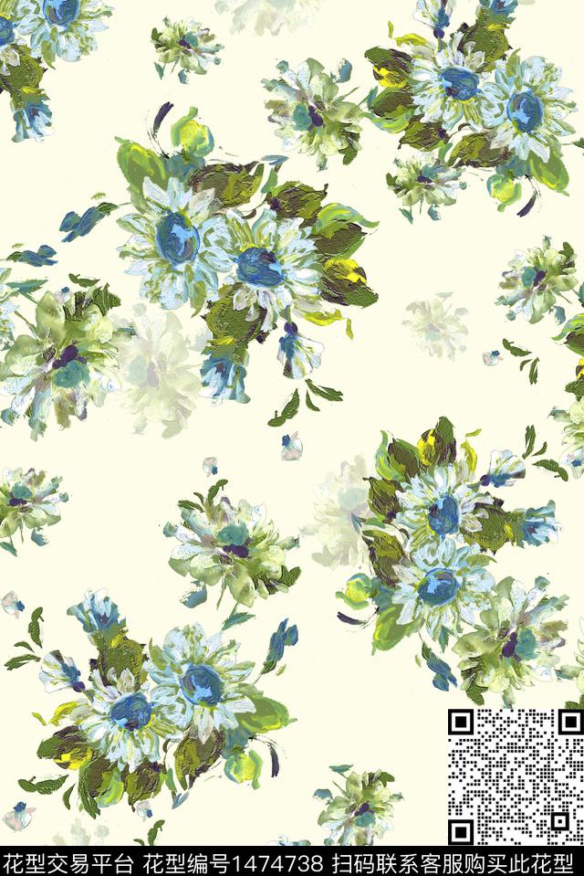 花卉少女大牌风数码印花花型下载（图片编号: 1474738） - 瓦栏（Walan）