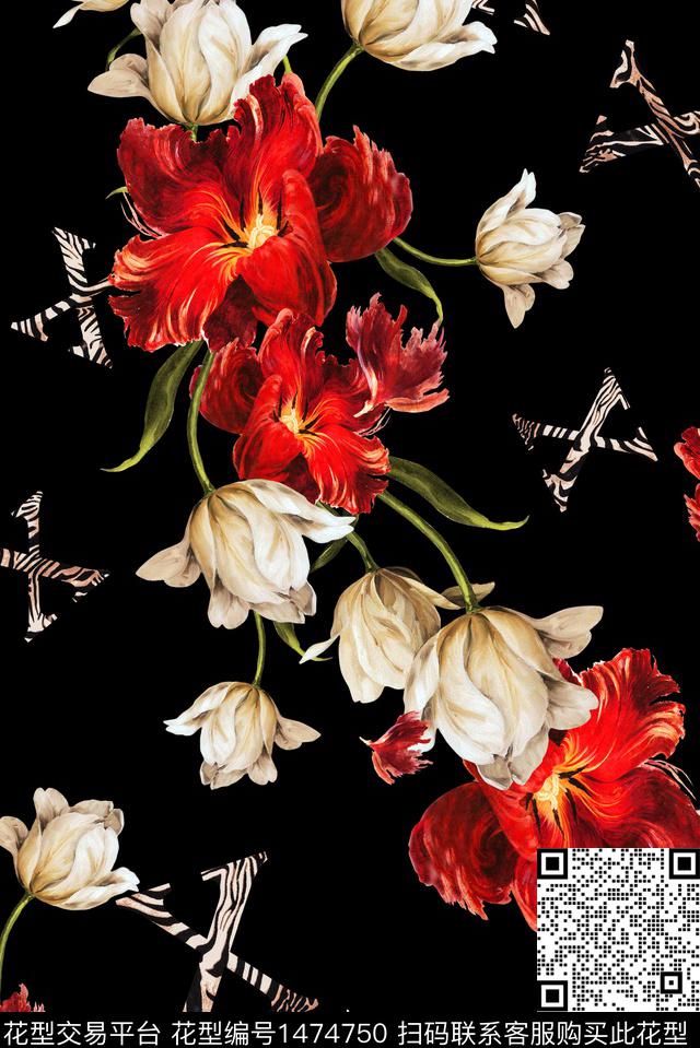 0129e.jpg - 1474750 - 老虎 花卉 大牌风 - 数码印花花型 － 女装花型设计 － 瓦栏