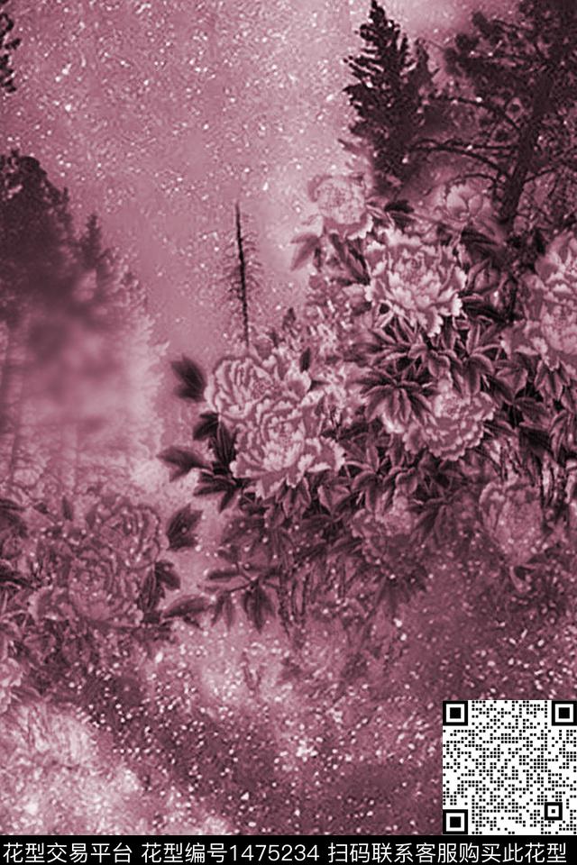 2022-1-7树+花.jpg - 1475234 - 花卉 风景景观 月季花 - 数码印花花型 － 女装花型设计 － 瓦栏