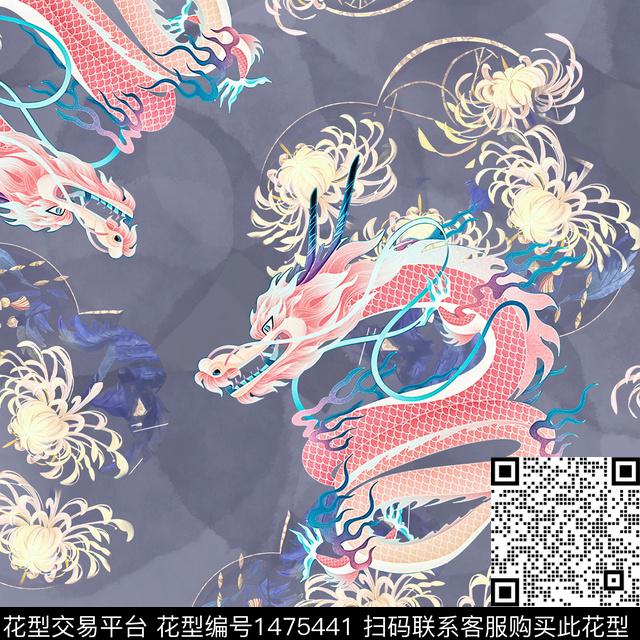 龙腾飞跃.jpg - 1475441 - 民族风 绘画 植物 - 数码印花花型 － 男装花型设计 － 瓦栏