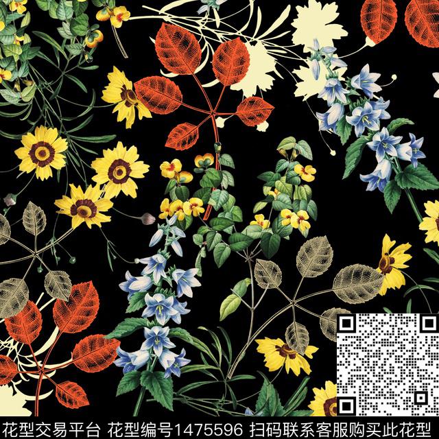 绿植树叶春夏花型大牌风数码印花花型下载（图片编号: 1475596） - 瓦栏（Walan）