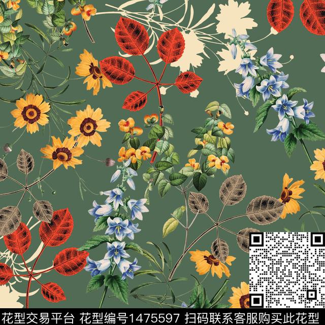 绿植树叶春夏花型大牌风数码印花花型下载（图片编号: 1475597） - 瓦栏（Walan）