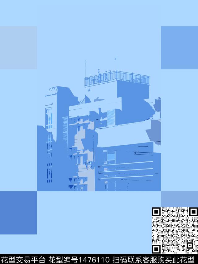 蓝色小清新格子数码印花花型下载（图片编号: 1476110） - 瓦栏（Walan）