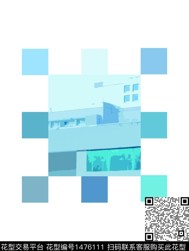 蓝色小清新格子数码印花花型下载（图片编号: 1476111） - 瓦栏（Walan）