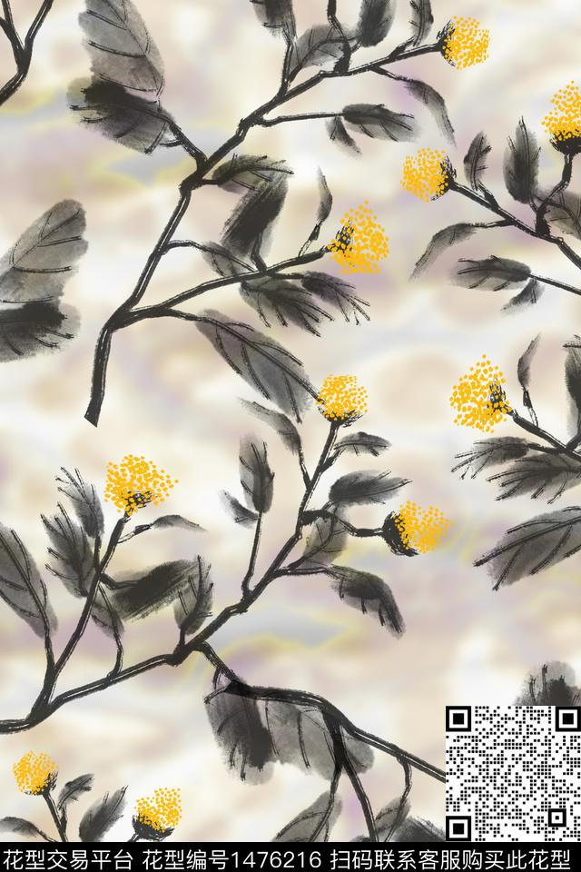 水墨风中国风花卉数码印花花型下载（图片编号: 1476216） - 瓦栏（Walan）