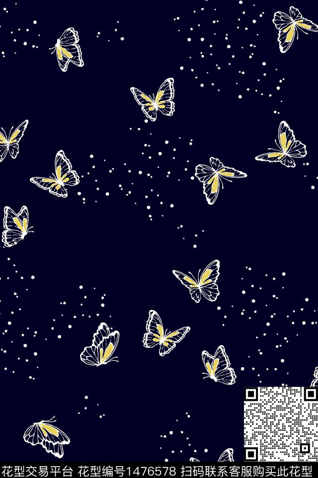 蓝色小清新波点传统印花花型下载（图片编号: 1476578） - 瓦栏（Walan）