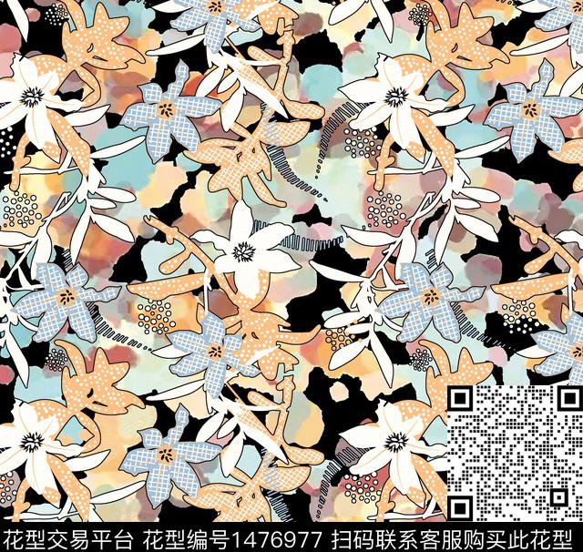 绿植树叶民族风花卉数码印花花型下载（图片编号: 1476977） - 瓦栏（Walan）