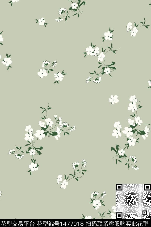 连衣裙绿色花卉传统印花花型下载（图片编号: 1477018） - 瓦栏（Walan）