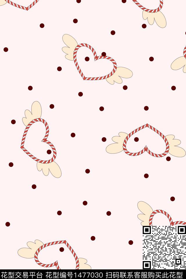 爱心翅膀小清新传统印花花型下载（图片编号: 1477030） - 瓦栏（Walan）