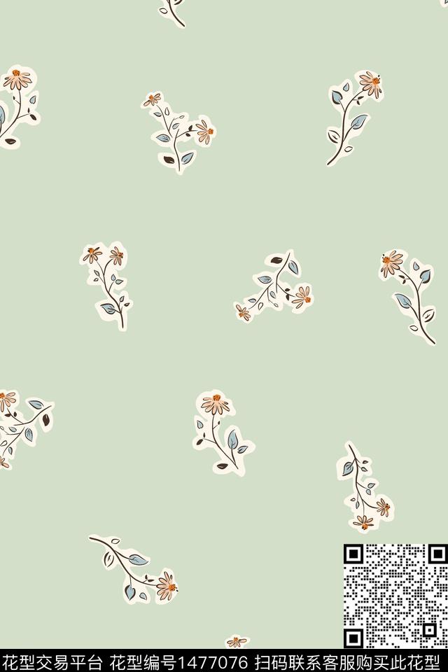 连衣裙文艺绿色传统印花花型下载（图片编号: 1477076） - 瓦栏（Walan）