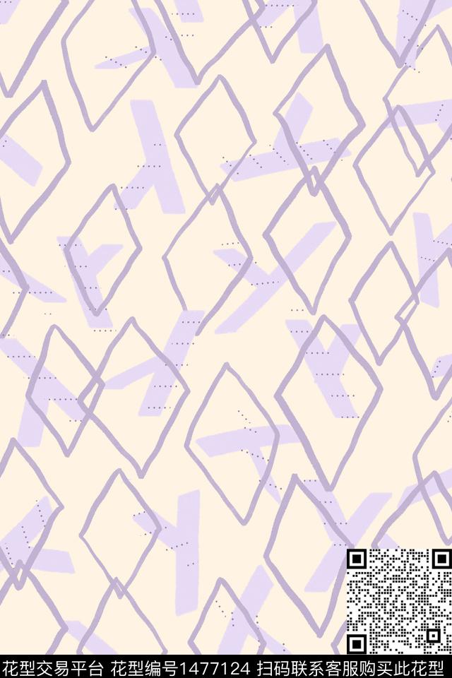 菱形几何格子传统印花花型下载（图片编号: 1477124） - 瓦栏（Walan）