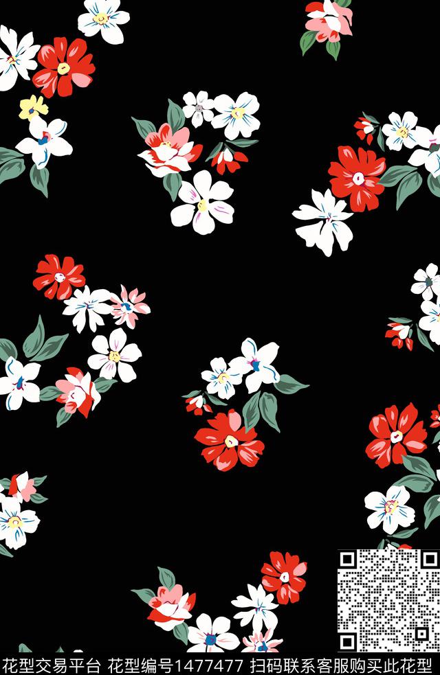 2022005ok.jpg - 1477477 - 黑底花卉 民族花卉 白花 - 传统印花花型 － 女装花型设计 － 瓦栏