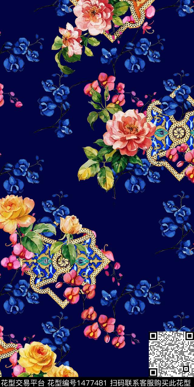 菱形撞色连衣裙数码印花花型下载（图片编号: 1477481） - 瓦栏（Walan）