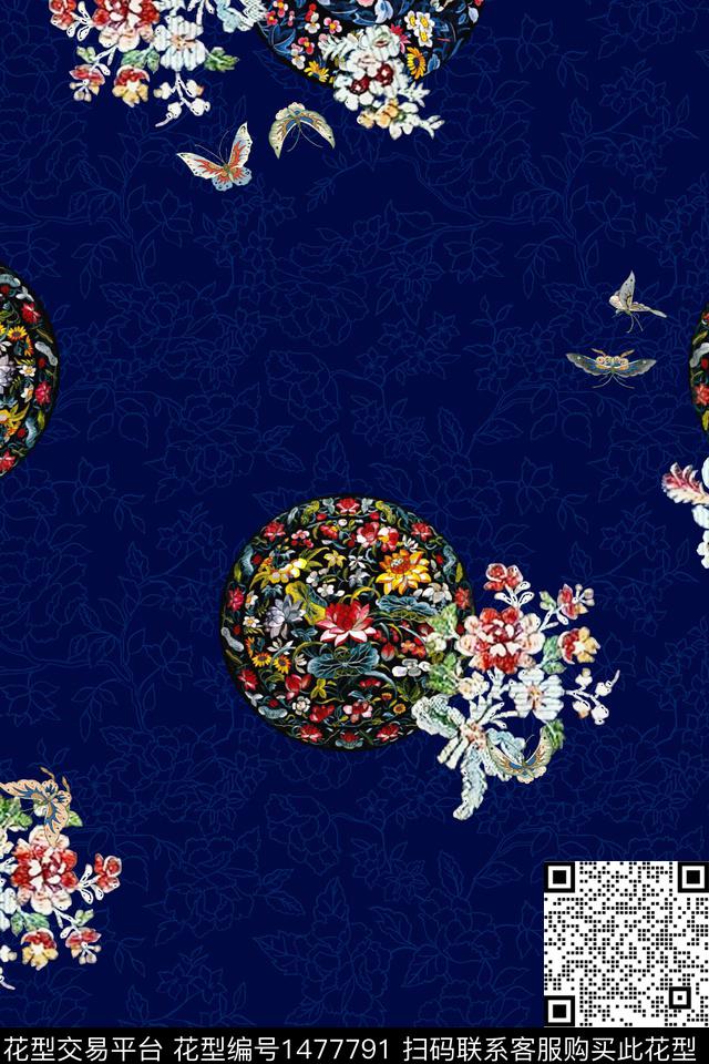 几何花卉蝴蝶民族花卉数码印花花型下载（图片编号: 1477791） - 瓦栏（Walan）