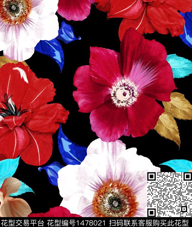 2022022302.jpg - 1478021 - 彩底花卉 民族花卉 花卉 - 传统印花花型 － 女装花型设计 － 瓦栏