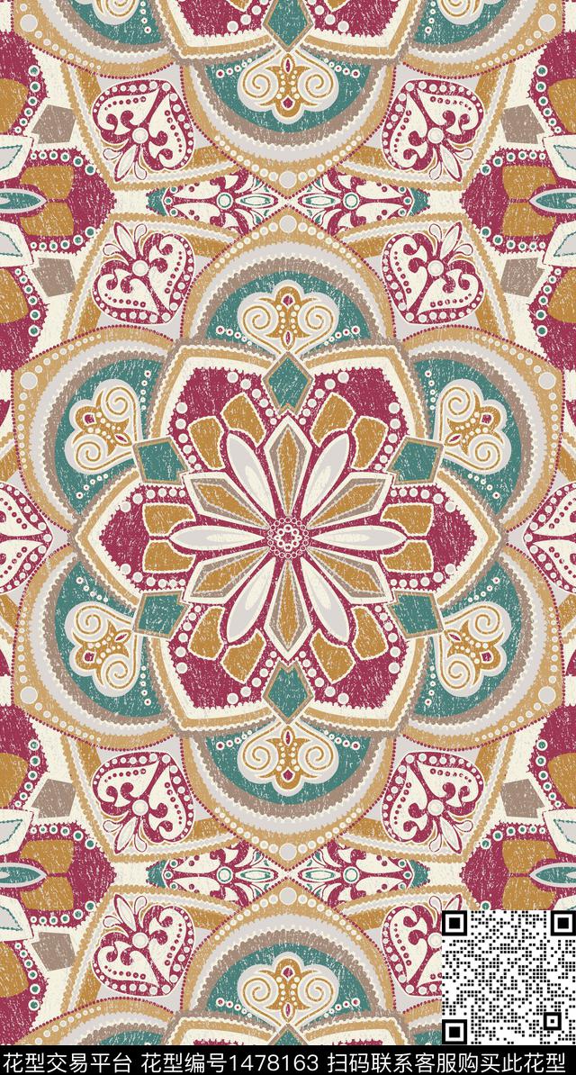 4-2-A2.jpg - 1478163 - 民族花卉 六边形 床品 - 传统印花花型 － 沙发布花型设计 － 瓦栏