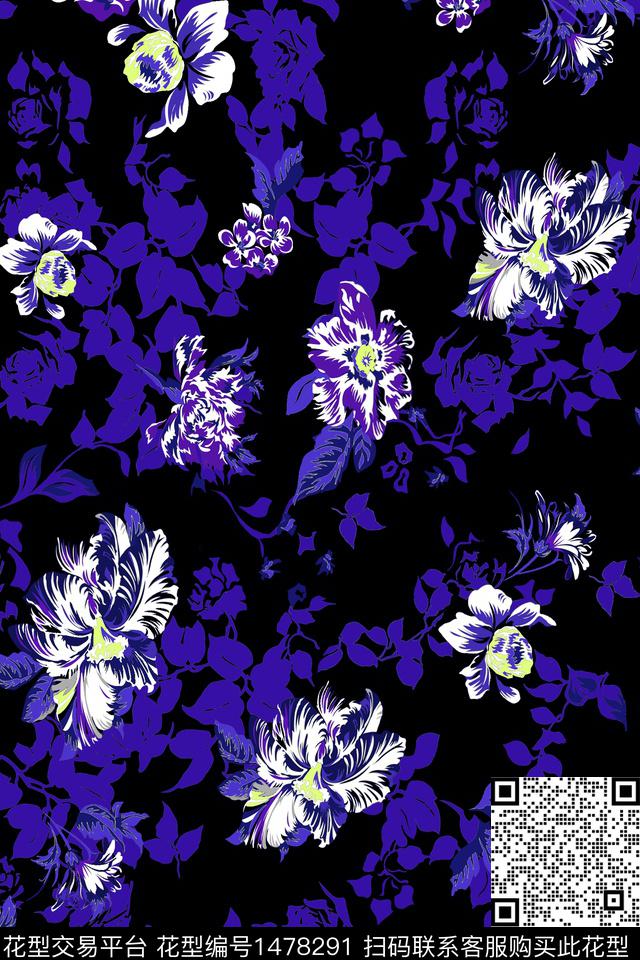 大牌风手绘花卉满版花卉传统印花花型下载（图片编号: 1478291） - 瓦栏（Walan）