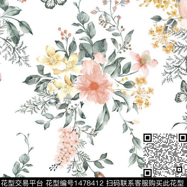 1 (3).jpg - 1478412 - 花卉 春夏花型 小碎花 - 传统印花花型 － 床品花型设计 － 瓦栏