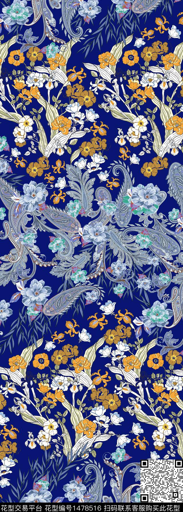 民族风佩斯利花卉数码印花花型下载（图片编号: 1478516） - 瓦栏（Walan）
