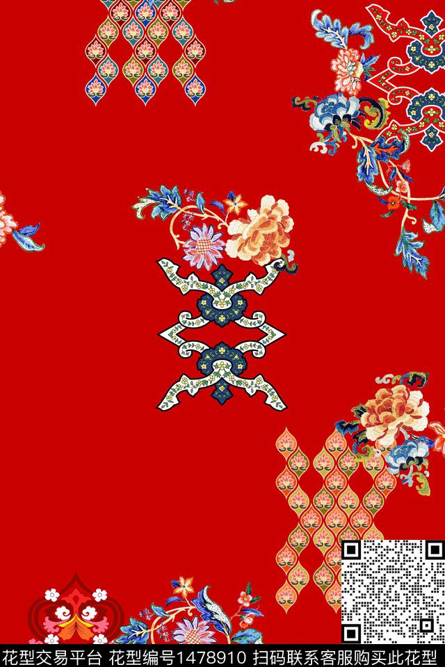 几何花卉绣花花型民族风数码印花花型下载（图片编号: 1478910） - 瓦栏（Walan）