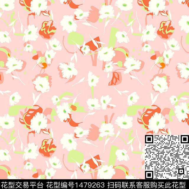 绿植树叶花卉连枝花数码印花花型下载（图片编号: 1479263） - 瓦栏（Walan）