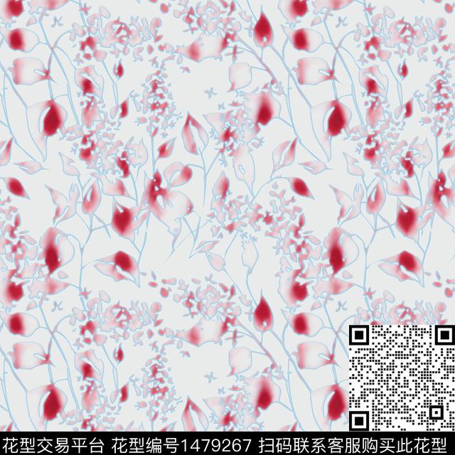 绿植树叶花卉连枝花数码印花花型下载（图片编号: 1479267） - 瓦栏（Walan）