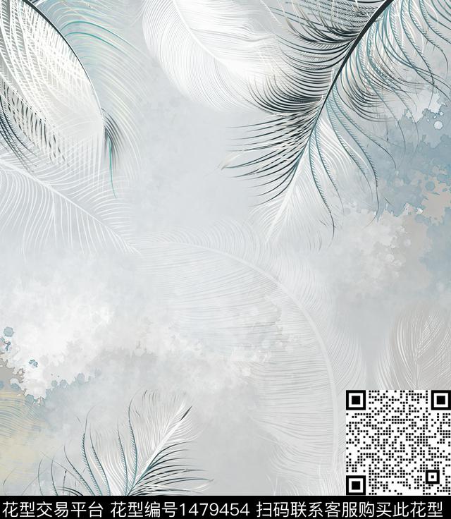 高级羽毛 床品花型.jpg - 1479454 - 撞色 肌理 羽毛 - 数码印花花型 － 床品花型设计 － 瓦栏