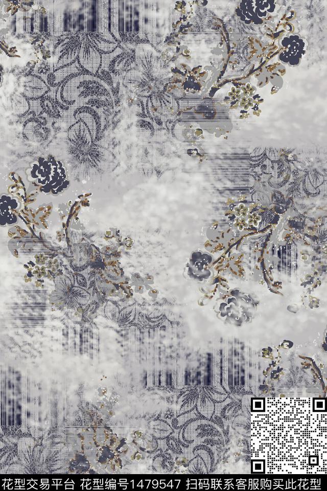 Orst_xx2171K.jpg - 1479547 - 花卉 香云纱 中国 - 数码印花花型 － 女装花型设计 － 瓦栏