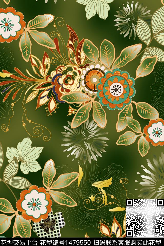 Orst_xx2190K.jpg - 1479550 - 花卉 香云纱 中国 - 数码印花花型 － 女装花型设计 － 瓦栏