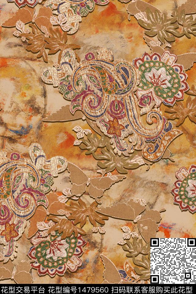 Orst_xx2259L.jpg - 1479560 - 花卉 香云纱 中国 - 数码印花花型 － 女装花型设计 － 瓦栏