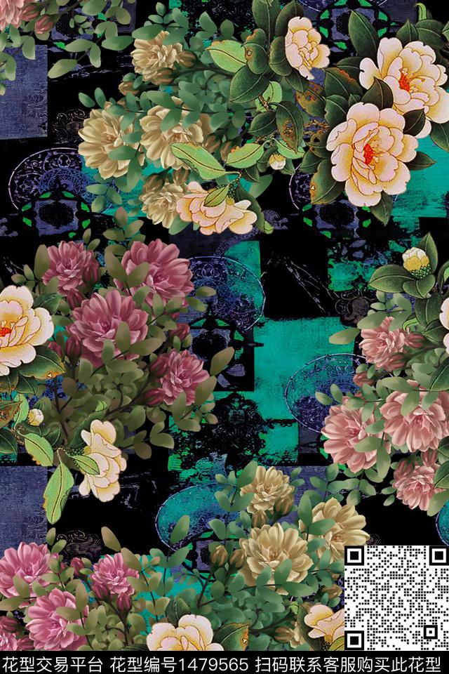 Orst_xx2262L.jpg - 1479565 - 花卉 香云纱 中国 - 数码印花花型 － 女装花型设计 － 瓦栏