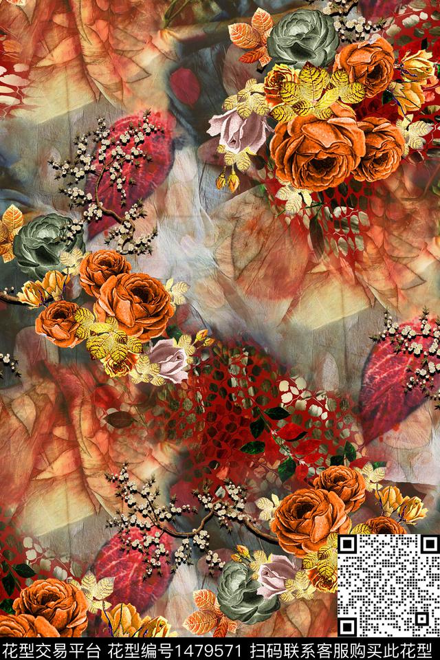 Orst_xx2286L.jpg - 1479571 - 花卉 香云纱 中国 - 数码印花花型 － 女装花型设计 － 瓦栏