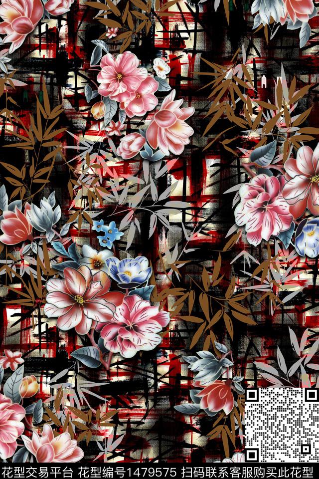 Orst_xx2289L.jpg - 1479575 - 花卉 香云纱 中国 - 数码印花花型 － 女装花型设计 － 瓦栏