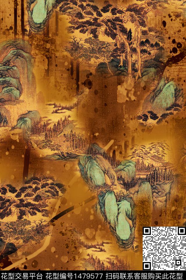 Orst_xx2291A.jpg - 1479577 - 香云纱 中国 真丝 - 数码印花花型 － 女装花型设计 － 瓦栏