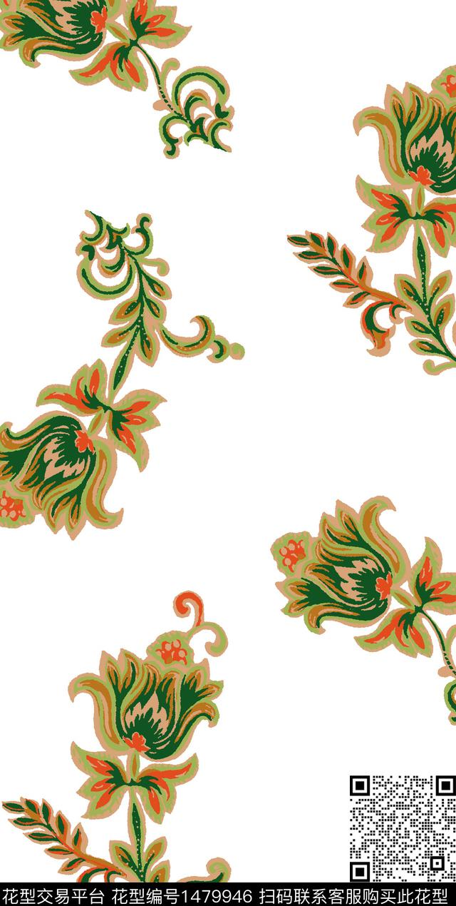 hl00422.jpg - 1479946 - 几何 民族风 花卉 - 传统印花花型 － 女装花型设计 － 瓦栏