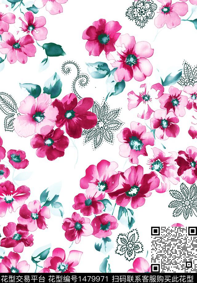 hl00427.jpg - 1479971 - 几何 民族风 花卉 - 数码印花花型 － 女装花型设计 － 瓦栏