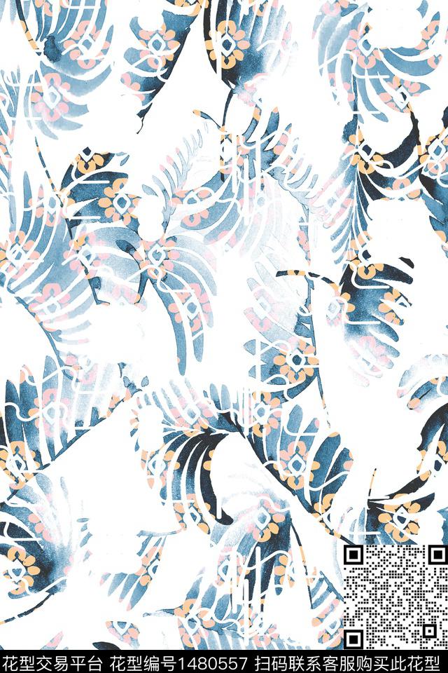 抽象花卉纹理条纹数码印花花型下载（图片编号: 1480557） - 瓦栏（Walan）