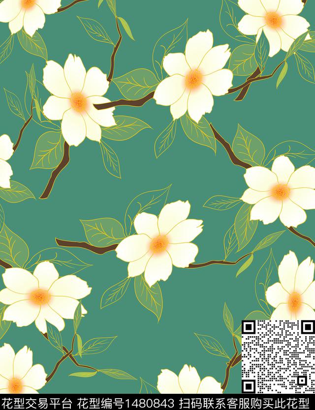 2.22白色花.jpg - 1480843 - 绿植树叶 定位花 民族风 - 数码印花花型 － 女装花型设计 － 瓦栏