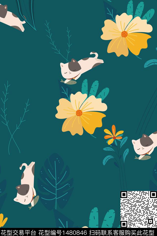 2.22深蓝色.jpg - 1480846 - 绿植树叶 定位花 民族风 - 数码印花花型 － 女装花型设计 － 瓦栏