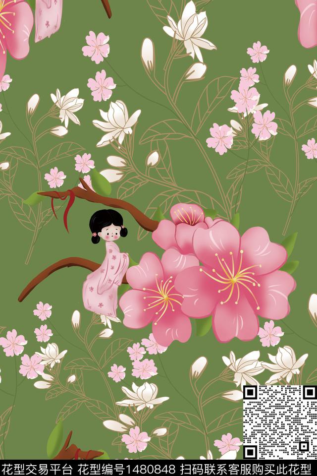 2.23粉+绿色.jpg - 1480848 - 绿植树叶 定位花 民族风 - 数码印花花型 － 女装花型设计 － 瓦栏
