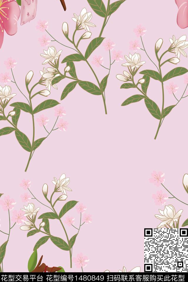 2.23粉色.jpg - 1480849 - 绿植树叶 定位花 民族风 - 数码印花花型 － 女装花型设计 － 瓦栏