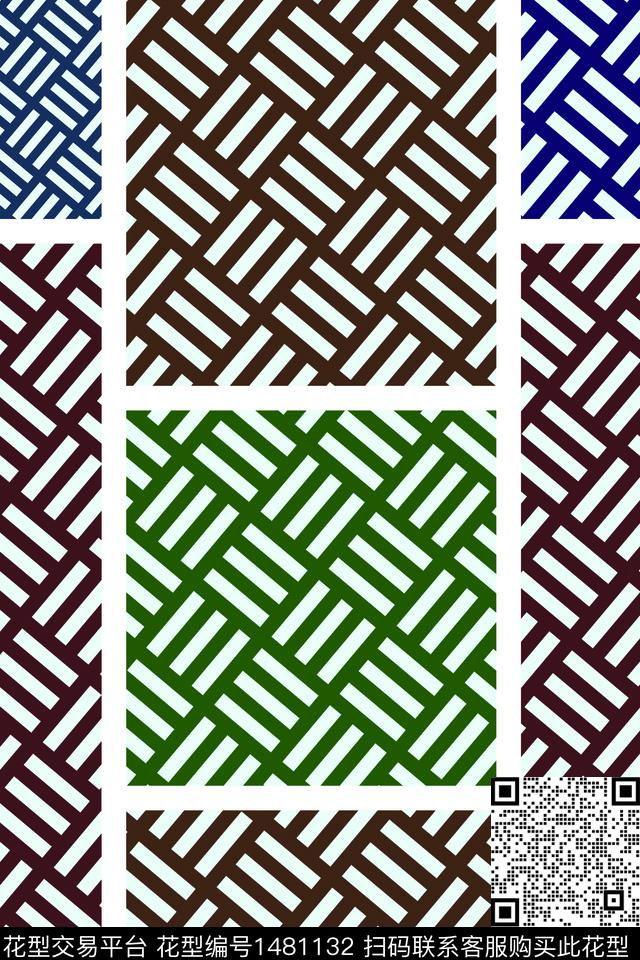 几何大牌风条纹数码印花花型下载（图片编号: 1481132） - 瓦栏（Walan）