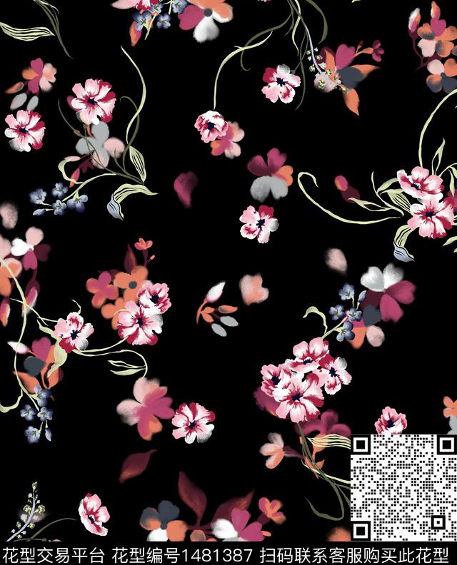 复古水彩花卉小碎花数码印花花型下载（图片编号: 1481387） - 瓦栏（Walan）
