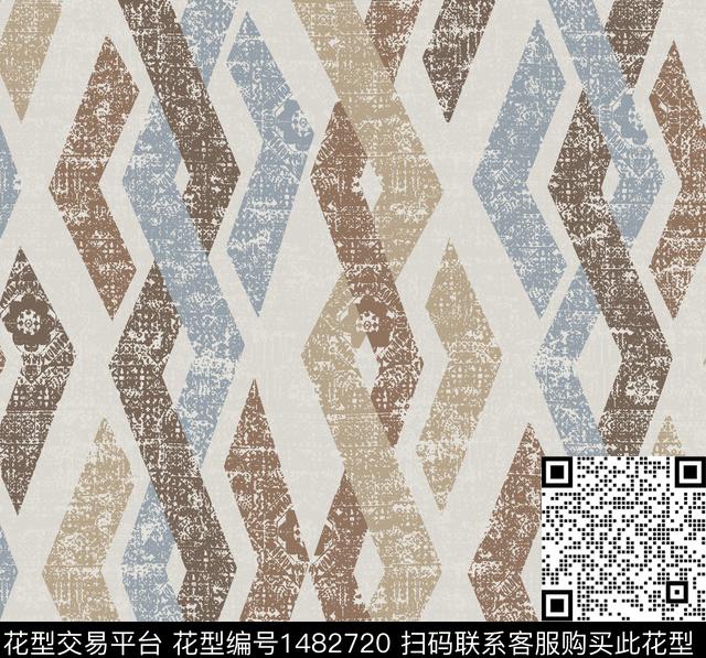 菱形几何花卉肌理传统印花花型下载（图片编号: 1482720） - 瓦栏（Walan）
