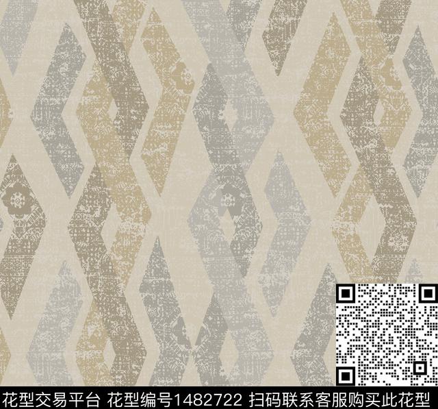 菱形几何花卉肌理传统印花花型下载（图片编号: 1482722） - 瓦栏（Walan）