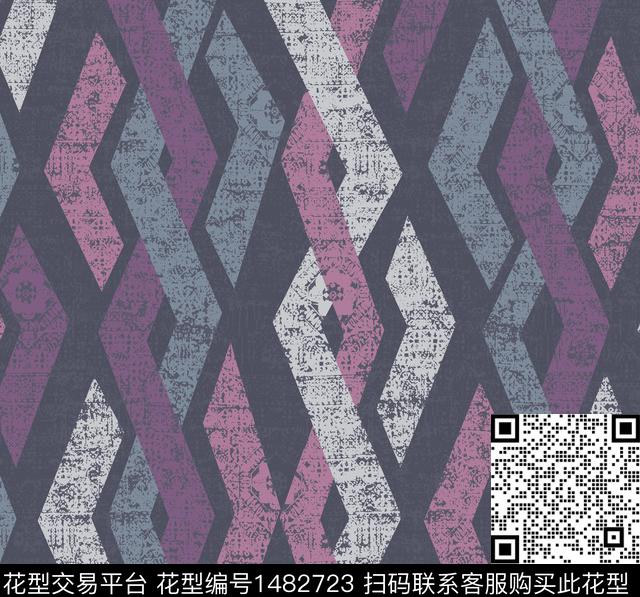B-4.jpg - 1482723 - 菱形 几何花卉 肌理 - 传统印花花型 － 墙纸花型设计 － 瓦栏