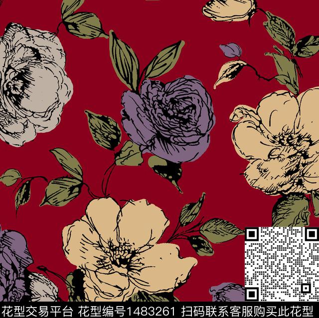 民族风花卉大牌风传统印花花型下载（图片编号: 1483261） - 瓦栏（Walan）